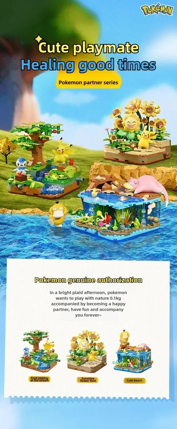 Pokémon Series Building Blocks Pikachu Psyduck Pogaman Cartoon Scene Model Bricks Collection Ornaments DIY Toys Holiday Gifts