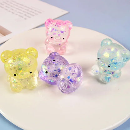 Fidget Bear Toy Squishys Glitter Gummy Bear Needoh Small Cute Animal Anti Stress Fidget Splat Decompressions Vent Squeeze Toy