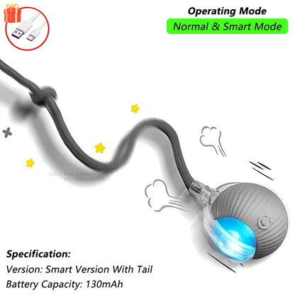 Dog Cat Interactive Ball Toy Automatic Rolling Ball Faux Tail Rechargeable Smart Pet Electric Toy Dog Cat Training Imitate Mouse