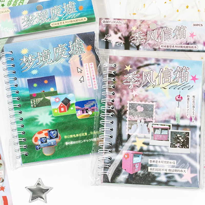 2Style 30 pieces/bag Time Reshaping Cut Film Coil Sticker Book Handbook Material Sticker DIY Photo Frame Scrapbook Notebook Cup