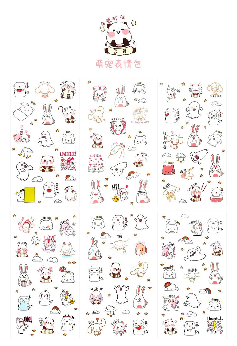 6Pcs/Lot Waterproof Cartoon Transparent Pvc Stickers DIY Hand Account Diary Decorative Stickers Kawaii Phone Cup Stickers