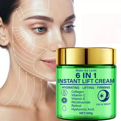 6 in 1 Instant Lift Cream Collagen Vitamin C Retinol Blend. Hydrates Lifts Firms Skin. Day Night Use. Visible Tightening. 100g.
