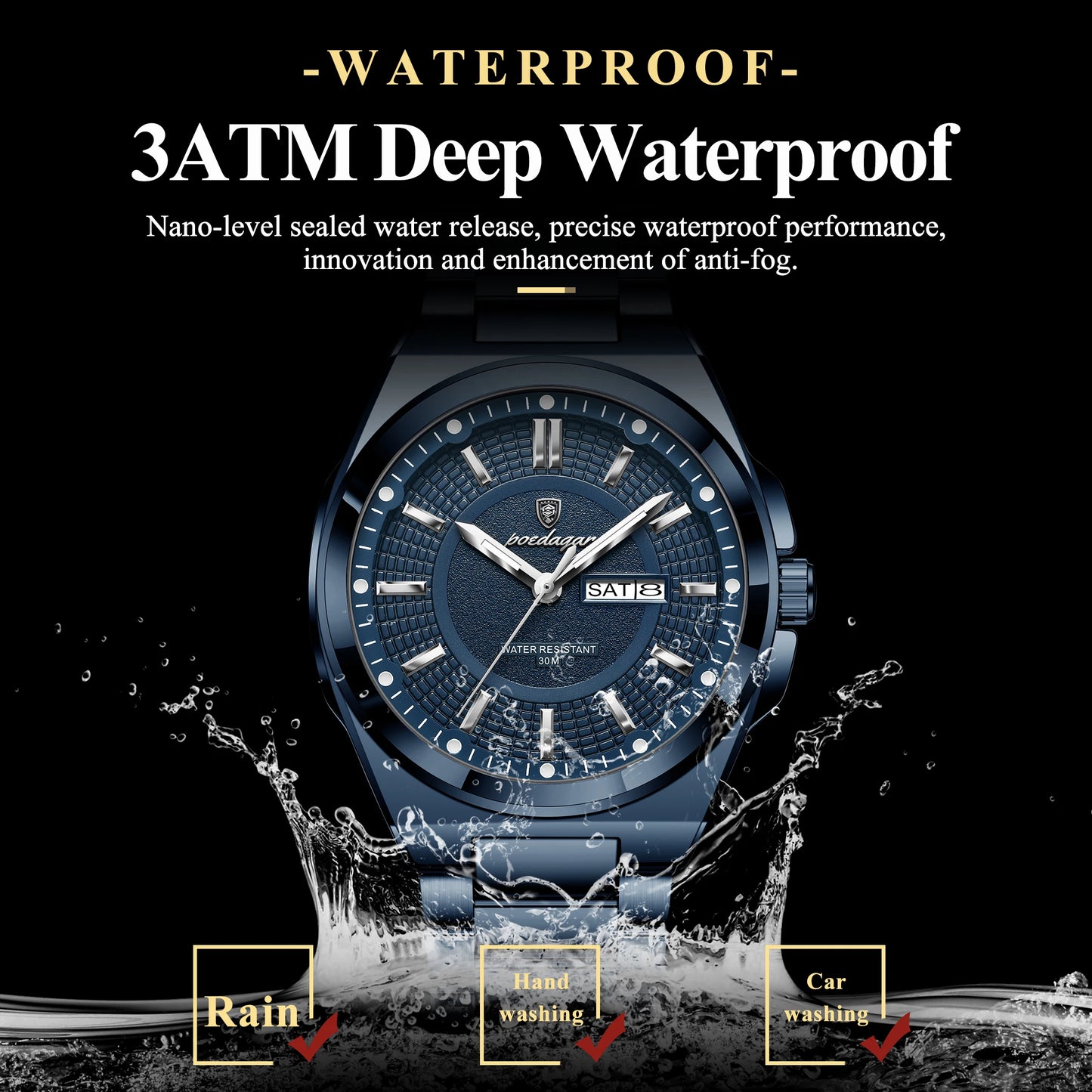 POEDAGAR Top Business Men Wristwatch Stainless Steel Waterproof Luminous Casual Man Watch Date Week Stylish Men's Quartz Watches