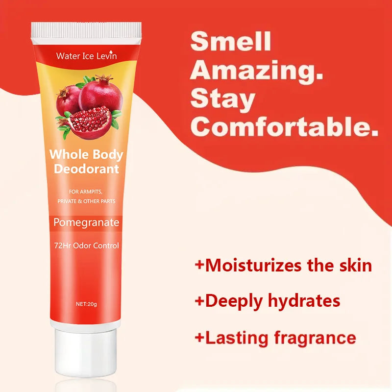 Pomegranate Full Body Deodorant Cream, 72-Hour Odor Control, Aluminum-Free, Gentle and Soothing, Fresh Scent - Suitable for Sensitive Skin, Perfume Deodorant, All-Day Freshness