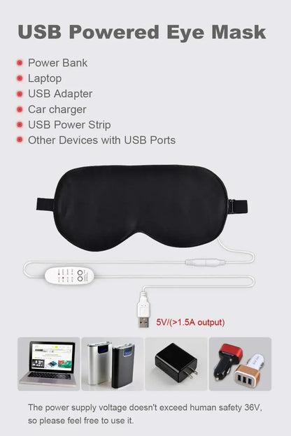 USB Heated Eye Mask Reusable USB Silk Steaming Eye Mask Eye Massager For Sleeping Eye Puffiness Anti Dark Circle Patch Eye Care