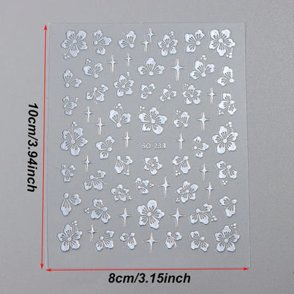 4pcs Hibiscus Flower Nail Art Sticker 3D White Pink Floral Decal Y2K Gold Silver Petal DIY Romantic Self-Adhesive Manicure Decor