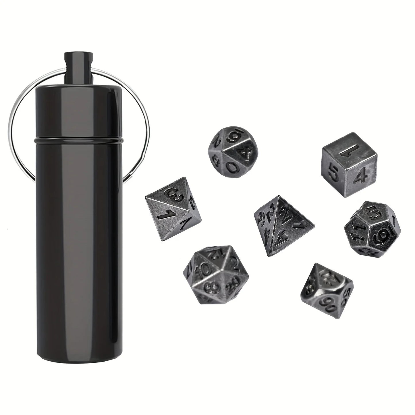 7pcs DND  Mini Antique Iron Dice Set, Bronze Polyhedral Metal Game Dice Set, Tiny Portable Dice For Game Player