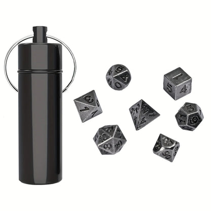 7pcs DND  Mini Antique Iron Dice Set, Bronze Polyhedral Metal Game Dice Set, Tiny Portable Dice For Game Player