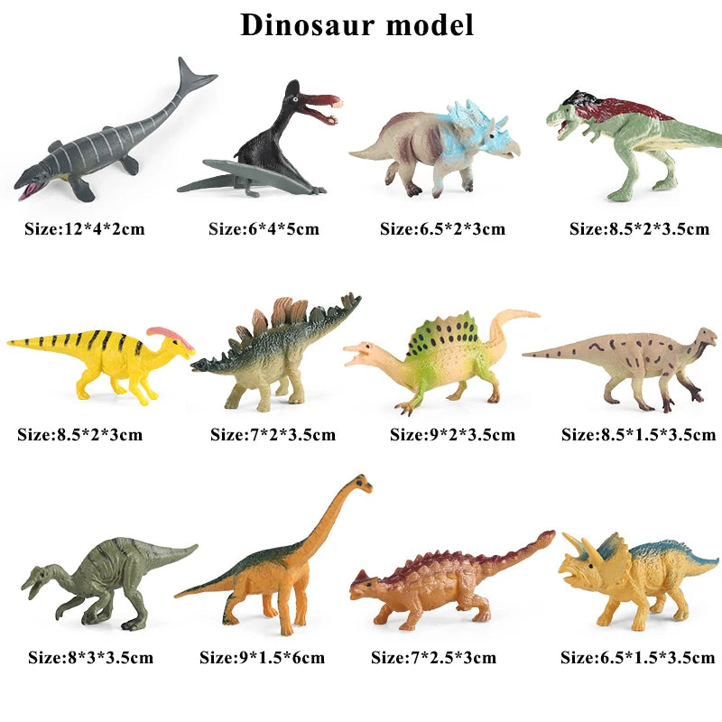 Oenux 12PCS Small Jurassic Dinosaur Set Brinquedo T-Rex Velociraptor Spinosaurus Mosasaur Model Action Figure Collection Kid Toy