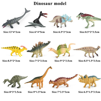 Oenux 12PCS Small Jurassic Dinosaur Set Brinquedo T-Rex Velociraptor Spinosaurus Mosasaur Model Action Figure Collection Kid Toy
