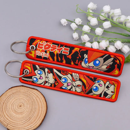Japanese Anime Elf Monsters Keychain for Cars Backpack Key Holders Embroidery Keyrings Key Tag Jet Tag Accessories Gifts 1pcs