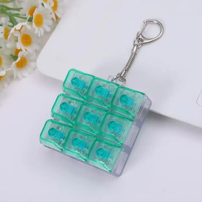 LED Keyboard Fidget Keychain 4/9 Keys Clicker Light Up Button Stress Relief Key Chain for Office Desk Finger Exercise Keycap