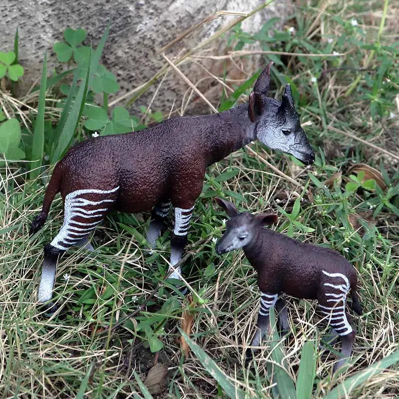 Oenux Classic Wild African Animals Simulation Okapi Wildebeest Action Figure Figurines PVC Model Education School Kid Toys Gift