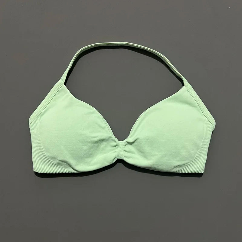 HISTELLO Strappy Bra Women Seamless Gym Underwear High Support Halter Sexy Sports Pilates Clothing Push-up Yoga Workout Tank Top