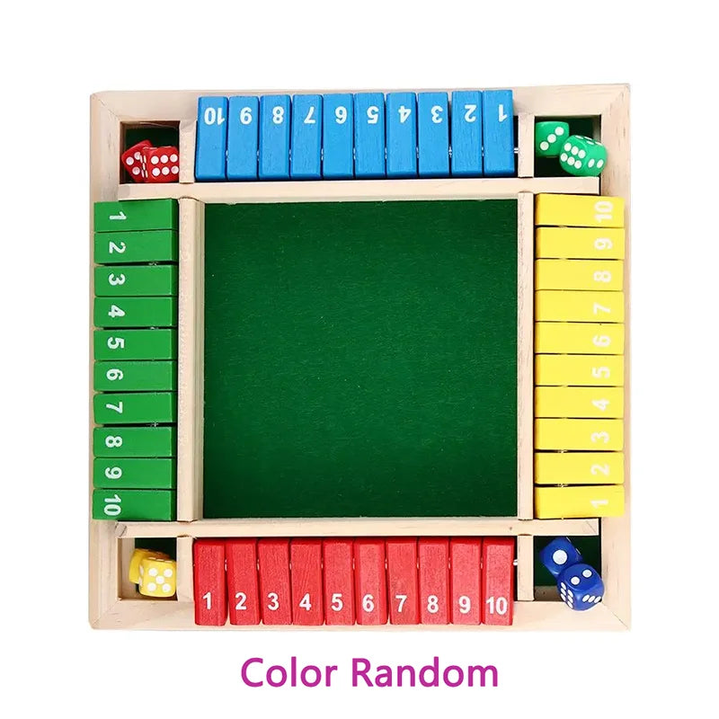 Deluxe Four Sided 10 Numbers Shut The Box Board Game Set Dice Party Club Drinking Games for Adults Families