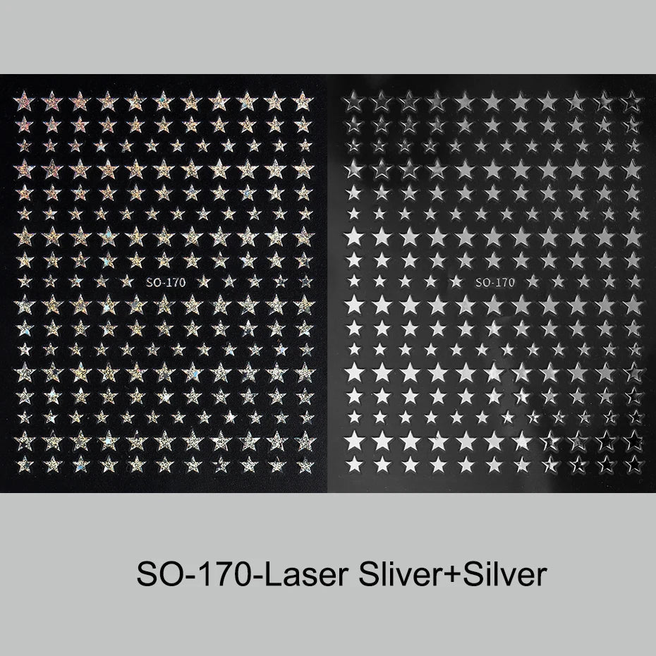 3D Black Pink Stars Stickers for Nails Golden Silvery Stars Adhesive Nail Decals Autumn Winter Festival DIY Nail Art Accessories