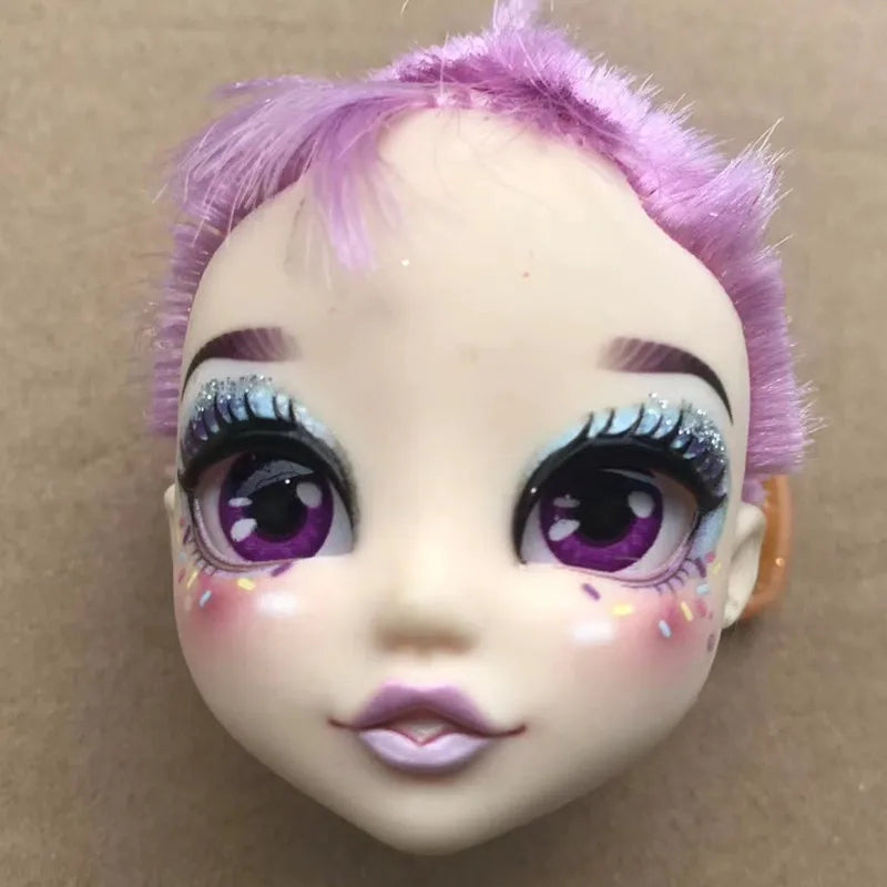 Quality Doll Heads Sparkly Alive Glasses Eyes No Hair Doll Parts White Purple Gold Hair Blue Black Skin Doll Accessories
