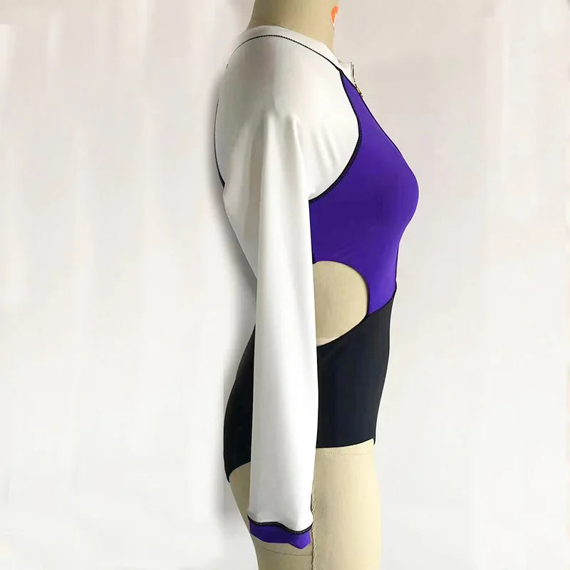 New Patchwork One-Piece Swimsuit Long Sleeve Swimwear Sports Backless Women's Swimming Bathing Suit Beach Wear Bather Surfing