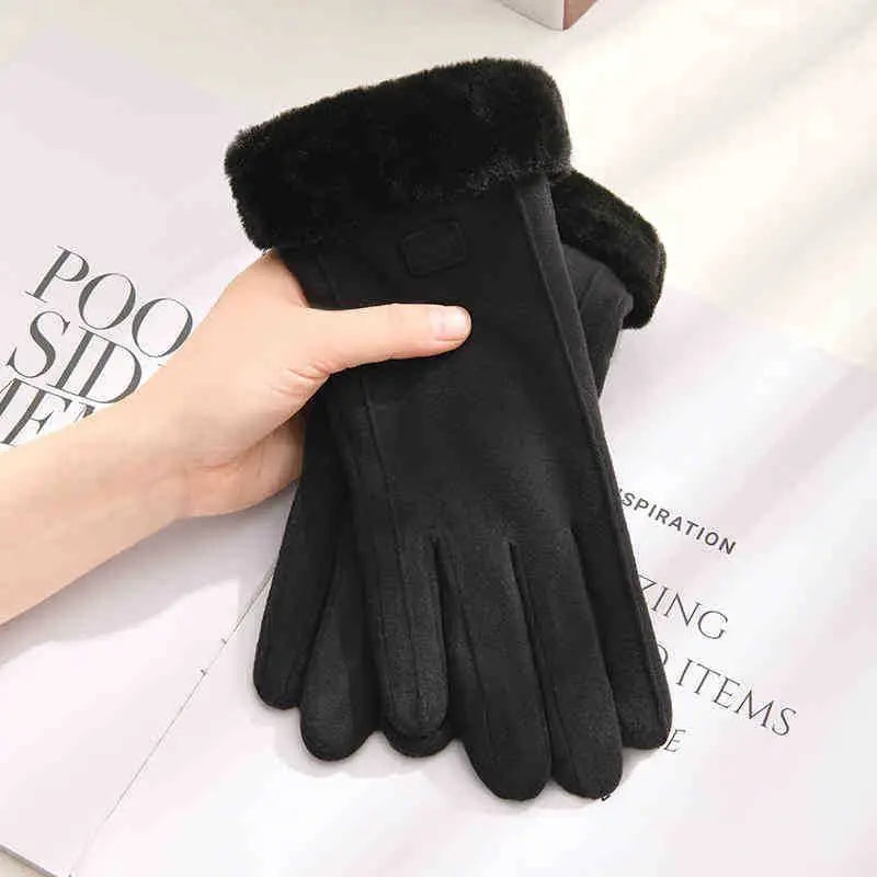 Comfortable beige touchscreen gloves with plush lining - providing thick and warm winter protection for outdoor leisure