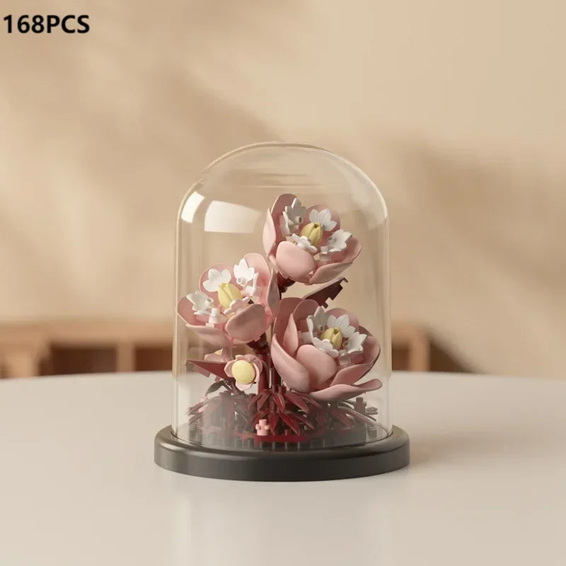 MOC Eternal Bouquet Rose Building Blocks Flower Building 3D Set DIY Eternal Bouquet Display Box Brick Toy for Home Office Decor