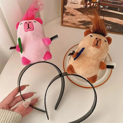 Ratatouille Mouse Head Hairband Capybara Funny Plush Hair Hoop Halloween Decor Capibara Women Hair Band Makeup Headdress Hairpin