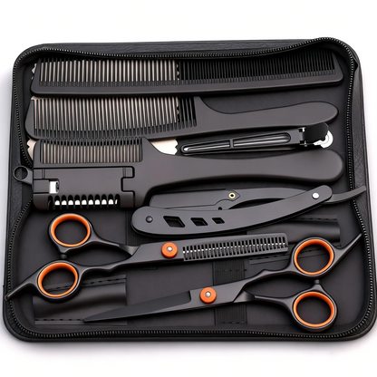 Hair Cutting Scissors Set Barber Shears Kit with Comb Razor Clip Bag Stainless Steel Thinning Scissors Home Salon Beginners 1001
