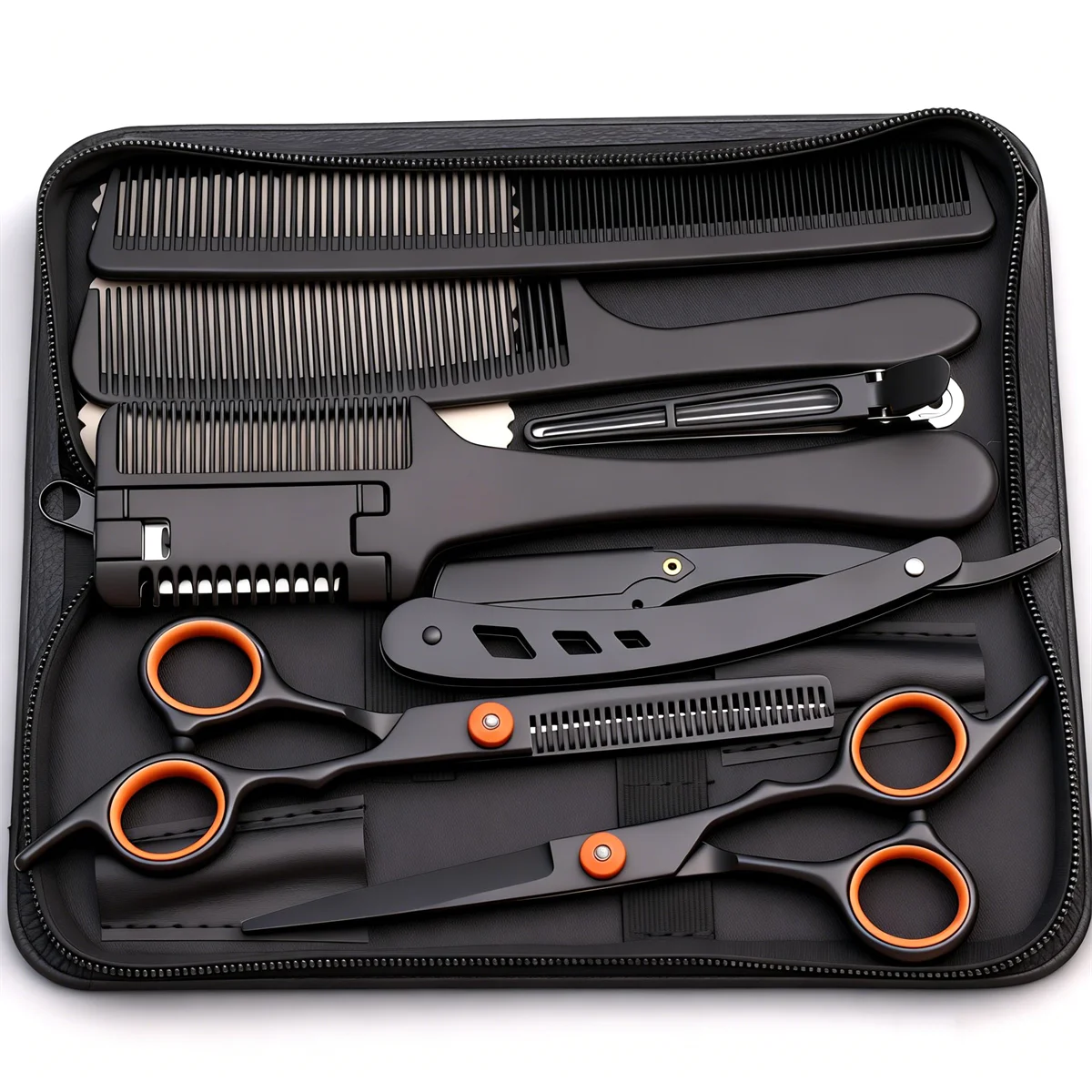 Home Salon Hair Styling Cutting Shears Set Stainless Steel Barber Thinning Scissors Kit with Razor Comb Hairpin Carry Bag 1001