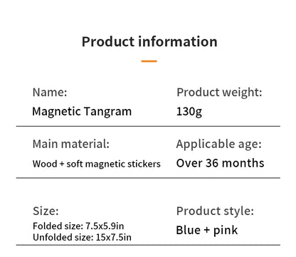 Magnetic Wooden Tangram Block Puzzle Game for Kids - Montessori Educational Intelligence Jigsaw Children's Gift