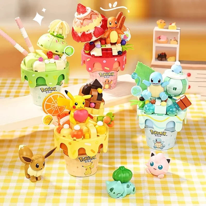 Pokémon Series Building Blocks Pikachu Psyduck Pogaman Cartoon Scene Model Bricks Collection Ornaments DIY Toys Holiday Gifts