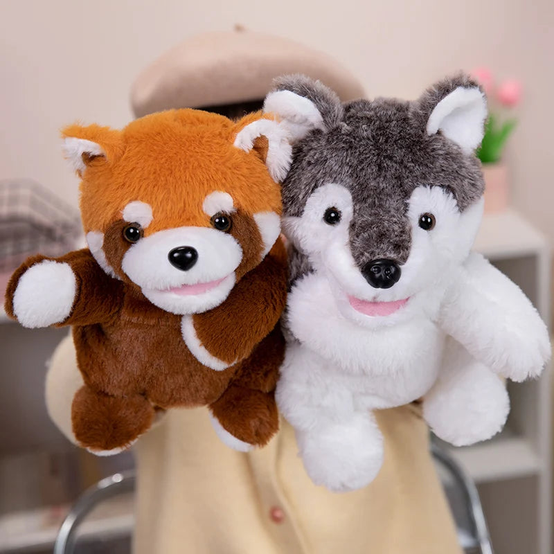 Cartoon Animal Hand Puppet Parent-child Game Doll Husky Fox Bear Dog Pig Tiger Lion  Appease Toys Birthday Gifts For Children ﻿