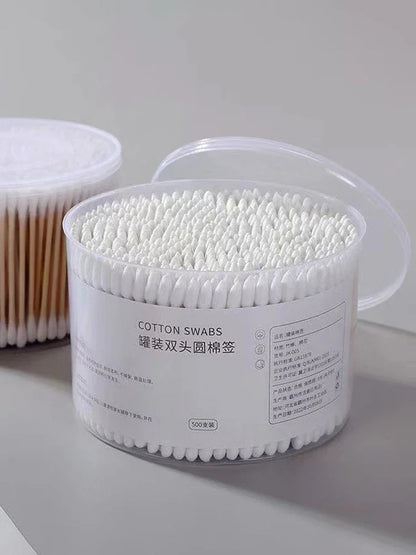 Disposable Cotton Swab Box With Double End Round Head For Makeup Removal Daily Cleaning Pet Care Multi-purpose About 500pcs