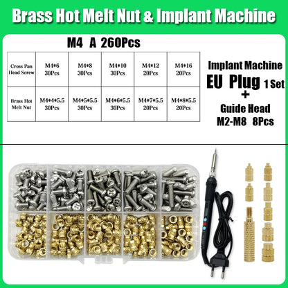M2 M3 M4 Brass Insert Nut Bolt Screw Implantation Machine Hot Melt Knurled Thread Heat Soldering Iron Tip 3D Printer Accessory