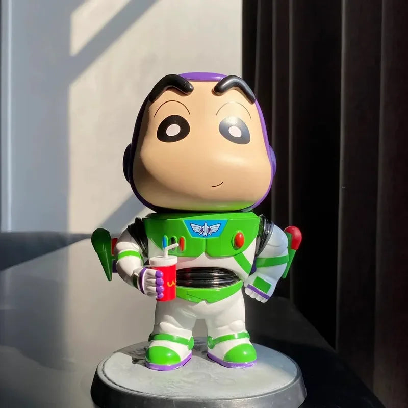 Cartoon Crayon Xiaoxin Cosplay Woody Buzz Lightyear Action Figure Statue Car Ornament Desktop Decoration Gift Collect Toys Model