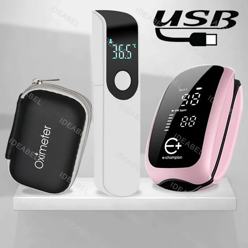 Rechargeable Medical Oximeter Strap Lanyard Fingertip Pulse Oximeter Blood Oxygen Saturation Monitor Digital LED Display Child