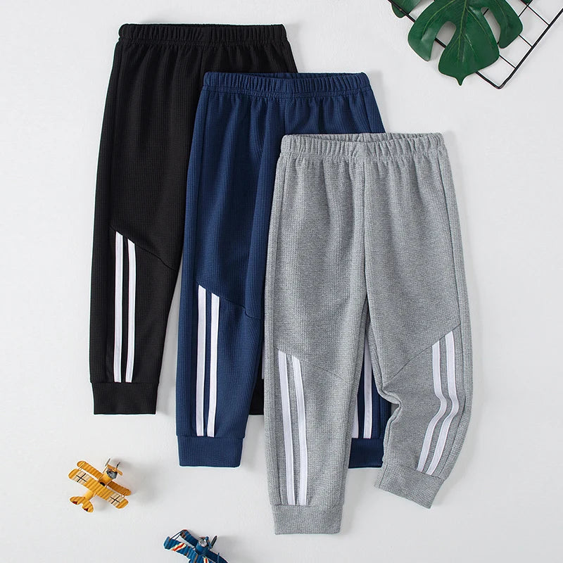 1/3 Piece Autumn And Winter Children's Waffle Solid Color Simple Basic Pants For Boys And Girls Sports And Casual Sweatpants