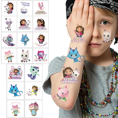 Cartoon 20PCS Cute Gabby Dollhouse Cats Tattoo Stickers Kawaii Anime party Waterproof Tattoos Sticker Pack Gift Toy
