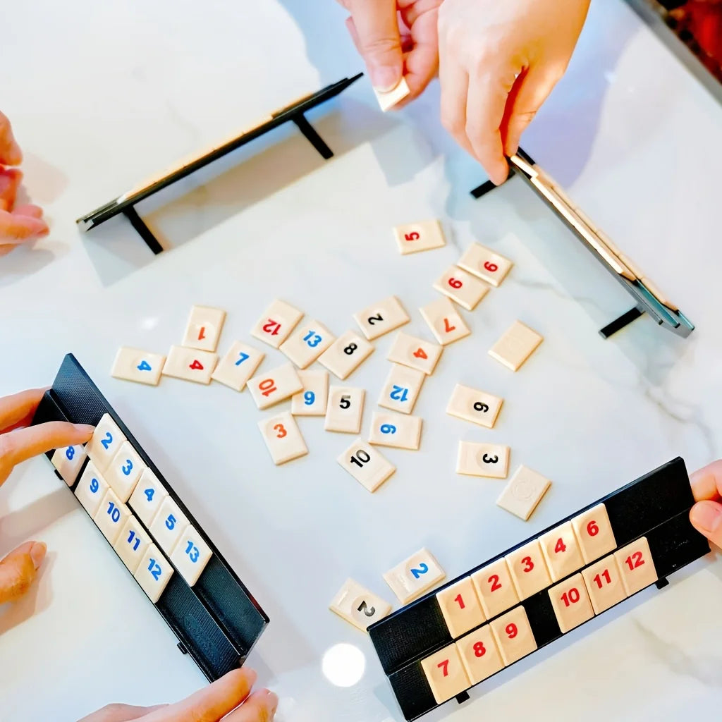 Rummy Cube Game with 4 Racks,Rummy Cube Game Set with Portable Case,amily Classic Board Games Learning Puzzle Games for Teenager
