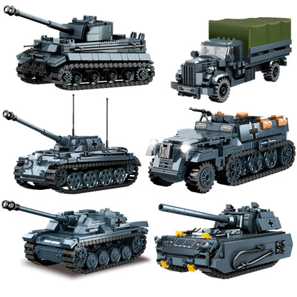 World War 2 WW2 Army Military Soldiers Armor Halftrack Main Station Tank Building Blocks Bricks Model DIY Assembly Toys For Kids