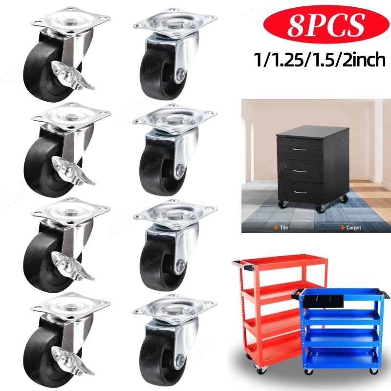 8/4/2Pcs 1/1.25/1.5/2inch PVC Furniture Caster Wear Resistant Mute Universal Heavy Trolley Wheels 360 Degrees Swivel Castor