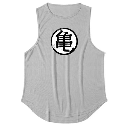 Japanese Anime Turtle Script Printed Summer Fitness Sports Tank Tops Men Gym Clothing Workout Sleeveles Shirt Loose Running Vest