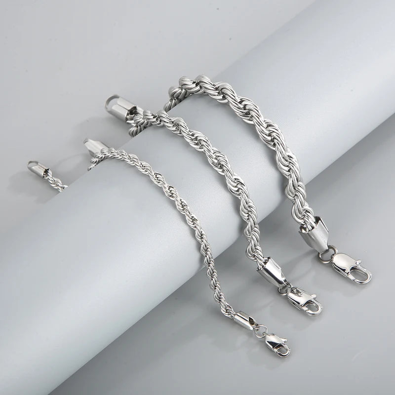 4/6/8mm Stainless Steel Bracelets For Men Women Gold Color Twisted Rope Link Chain Bracelets On the Hand Jewelry Gifts