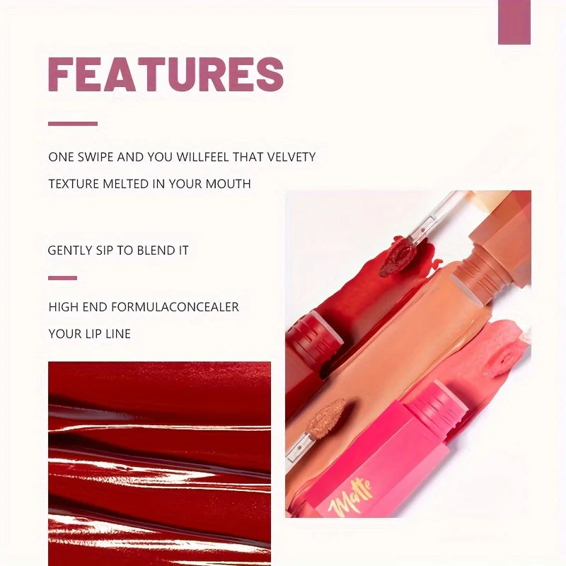 Matte Velvet Lip Tint, Nude Color Lip Glaze, Long Lasting Waterproof Non Transfer, Lightweight Soft Lip Makeup, Perfect Valentin