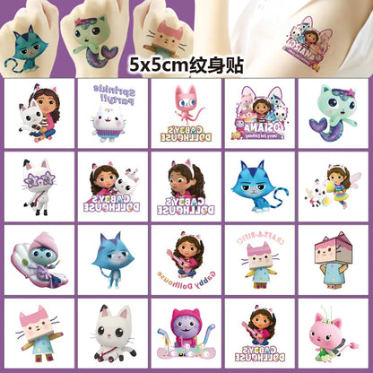 Cartoon 20PCS Cute Gabby Dollhouse Cats Tattoo Stickers Kawaii Anime party Waterproof Tattoos Sticker Pack Gift Toy