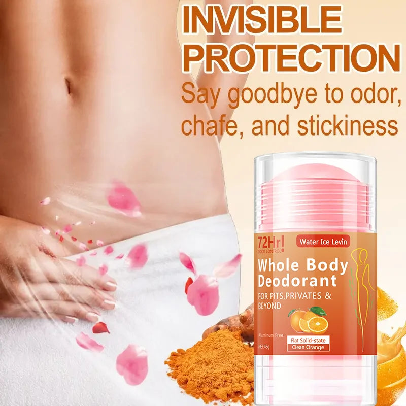 Full-Body Deodorant Stick, 45g - Aluminum-Free, Long-Lasting Freshness, Gentle Moisturizing with Orange Extract, Suitable for Both Men and Women, Portable for Daily Use and Travel