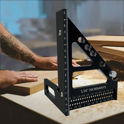 3D Multi-Angle Woodworking Square Protractor, Aluminum Alloy Miter Triangle Ruler T-Type Scriber - 22.5/30/45/60/67.5/90 Degree