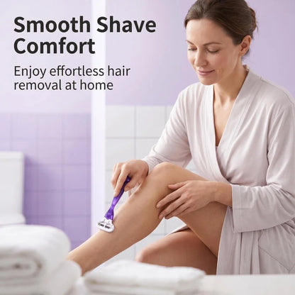 Women Razor 1 Handle 3 Layer Cartridges Stainless Steel Blade Rubber Handle Reusable Body Hair Remove Razor Blade