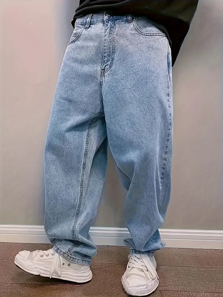 Men's Light-Blue Baggy Wide-Leg Jeans