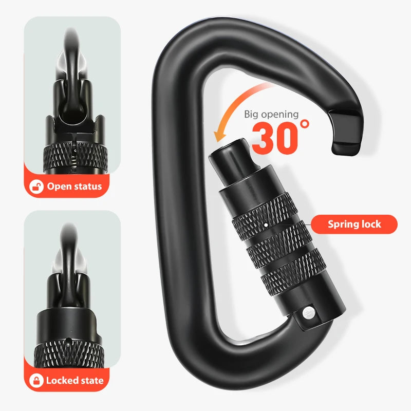CLIWIZ 12KN Professional D-Shaped Aluminum Carabiner Key Hooks Lip Camping Keyring Snap Hook Outdoor Hiking Tool