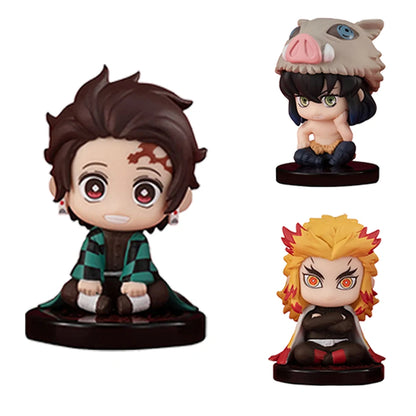 5-15pcs Q Version Demon Slayer Sitting Ghost Doll Tanjiro Nidouzi Inosuke Zenizu  Toy  Figural PVC Model Gift