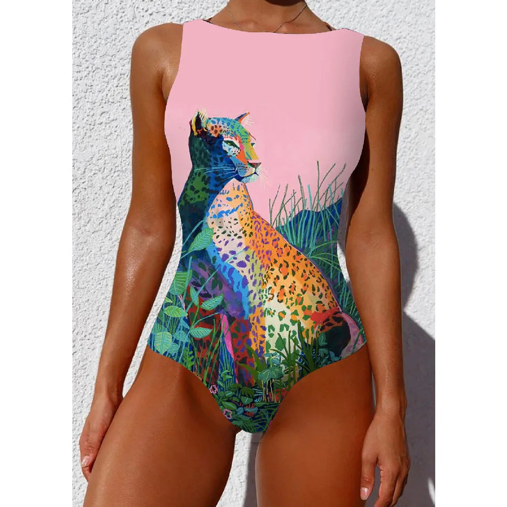 2026 New Printed One-piece Swimsuit Classic Printed Lace Up Swimsuit Women's Push Up Flower One-piece Suit Beach Wear For Female